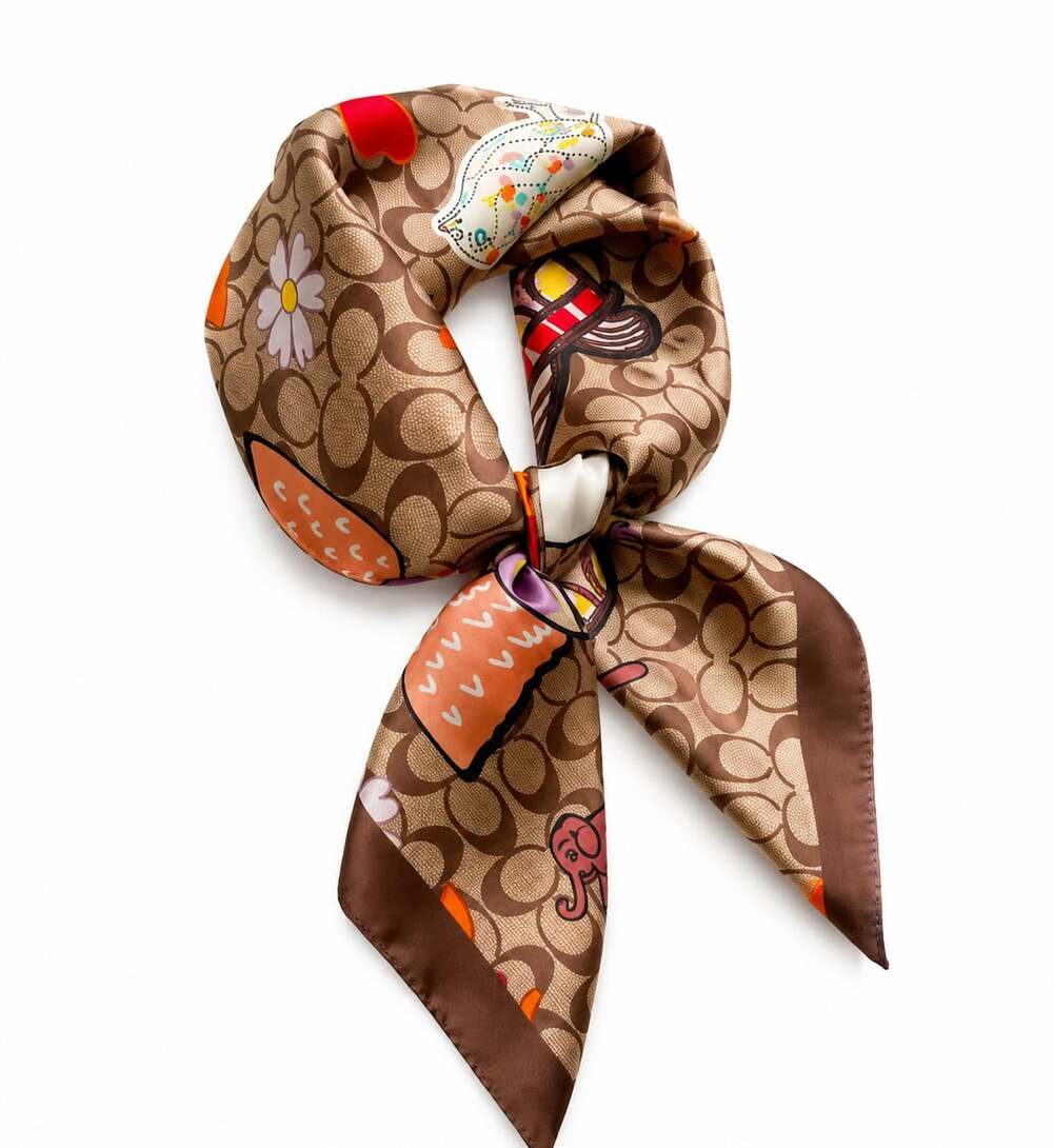 The “C” Logo Design Animal and Heart Print Monogram Pattern Square Scarf